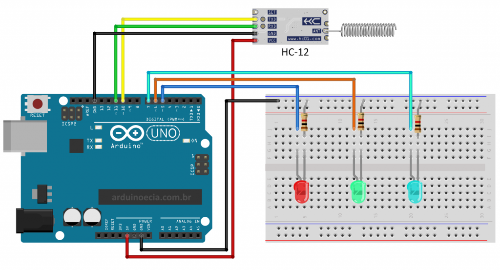 Circuito Arduino Uno e módulo wireless HC-12