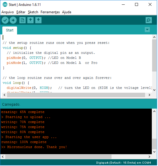 Digispark ATtiny85 upload concluido