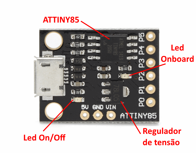 Digispark ATtiny85 conector micro USB