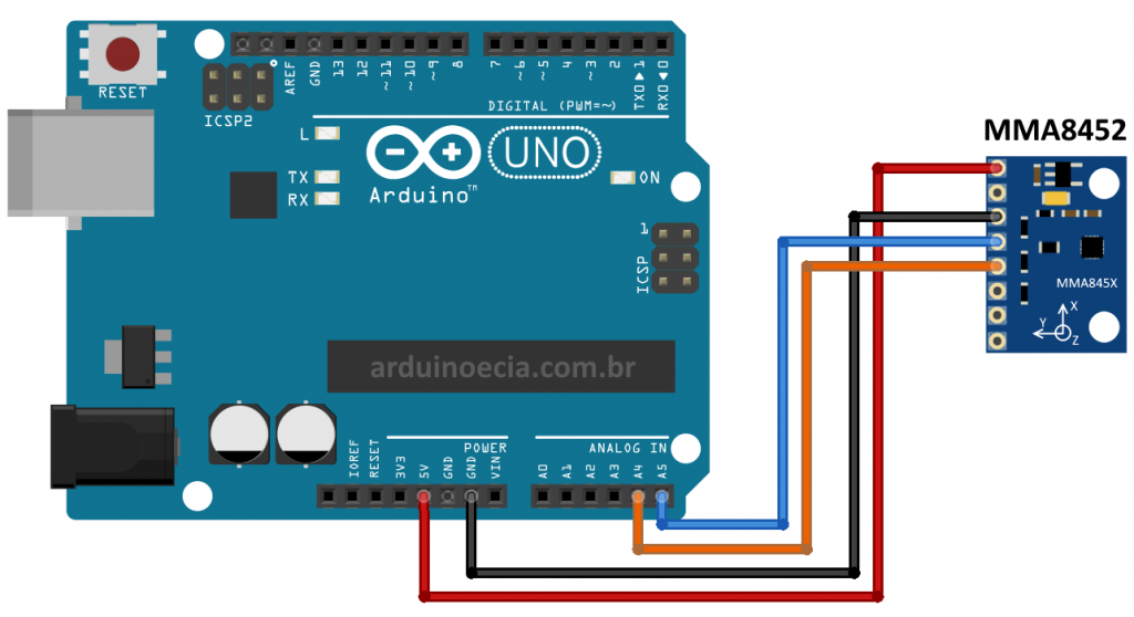 Arduino Uno e acelerômetro MMA8452