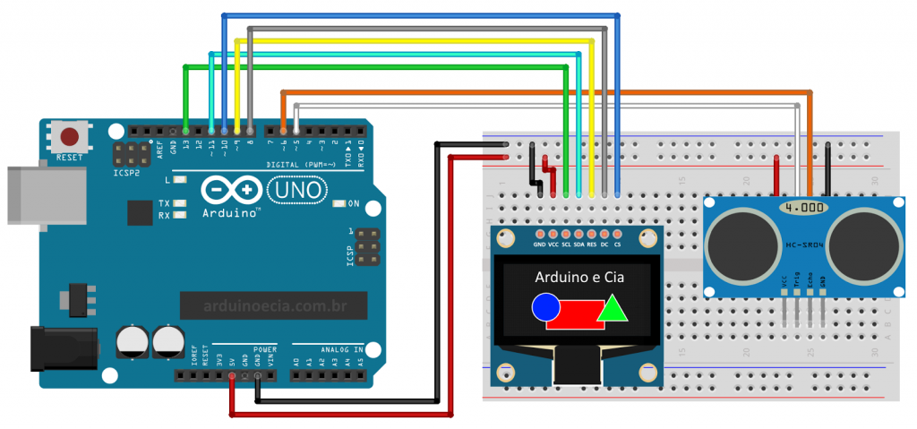 Circuito Arduino Uno e display Oled Colorido