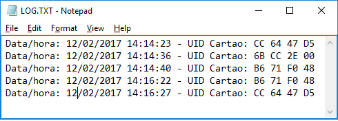 Arquivo texto do data logger