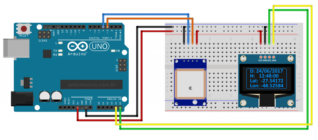 Circuito Arduino Uno e GPS NEO6MV2