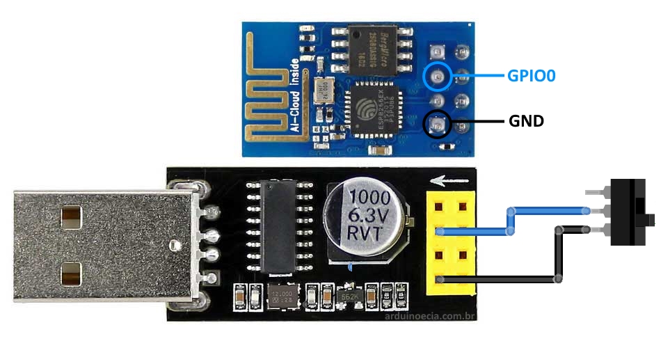 Adaptador USB para ESP8266 - Botão programação