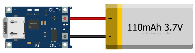 Conexão módulo TP4056 e bateria de lítio
