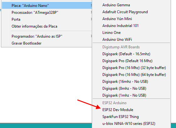 Carregando ESP32 na IDE Arduino - ESP32 Dev Module