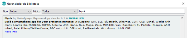 Biblioteca Blynk IDE Arduino
