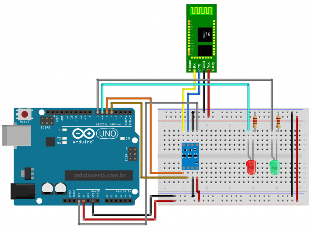 Circuito Arduino Uno e bluetooth HC-05