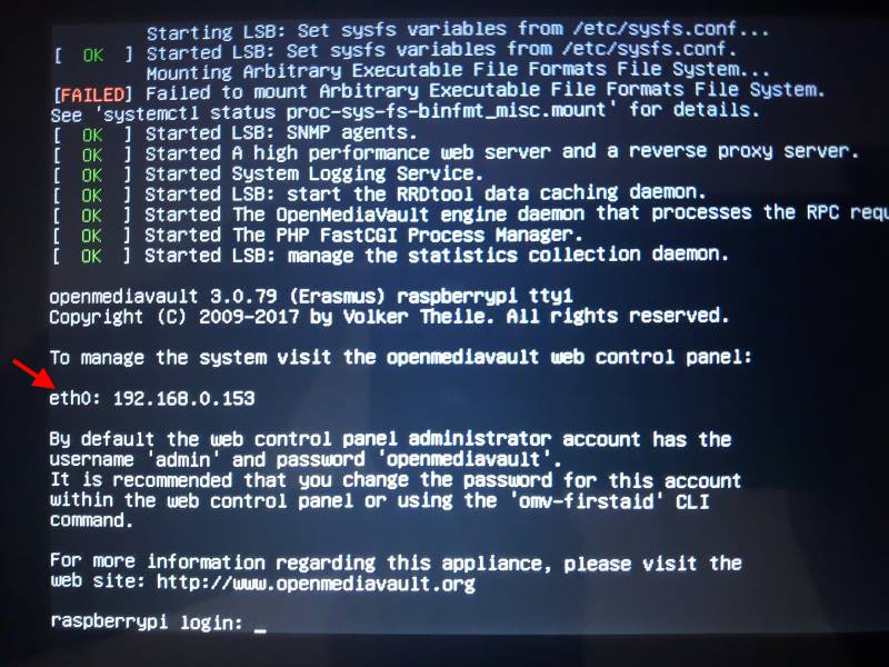Enderereço IP do Raspberry Pi com Openmediavault