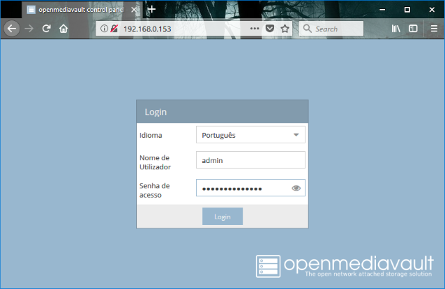Tela de login Raspberry Pi e Openmediavault