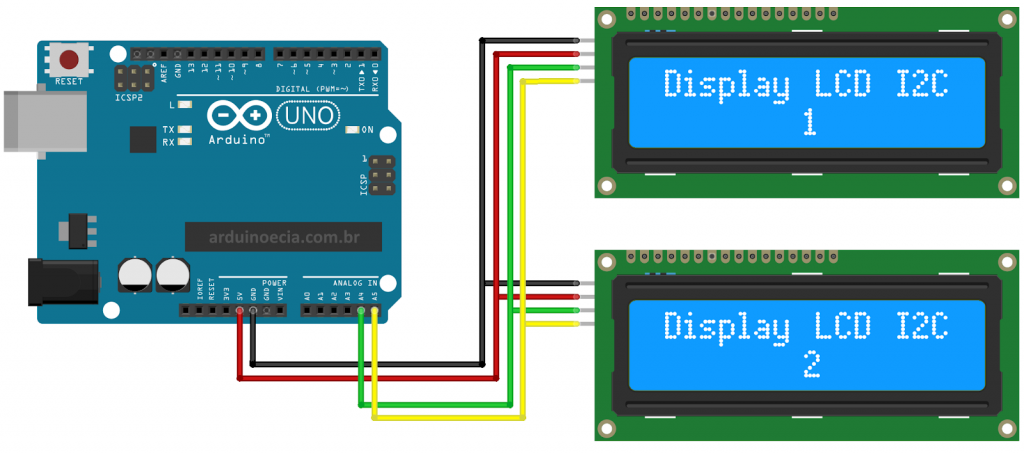 Circuito Arduino Uno e display LCD I2C