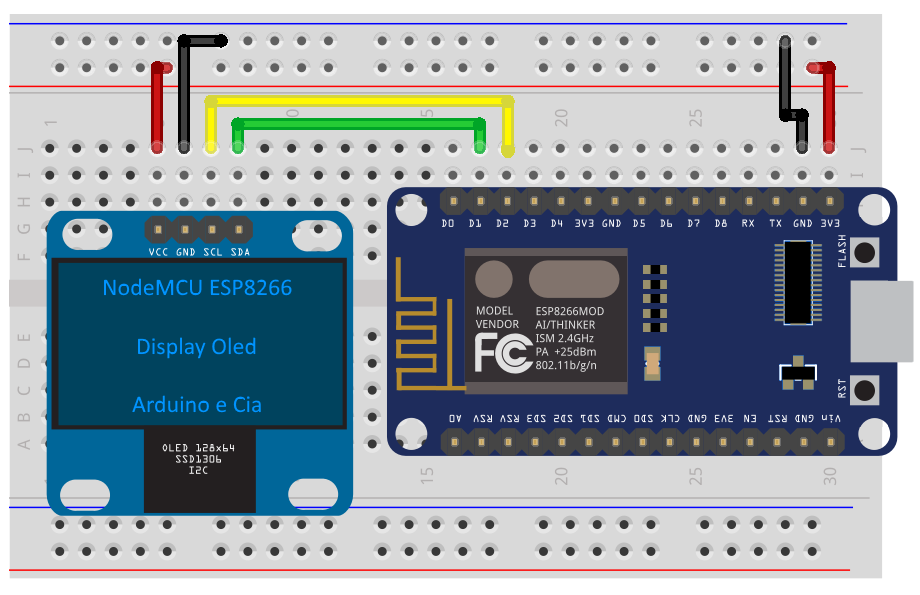 Circuito NodeMCU ESP8266 e Display Oled I2C