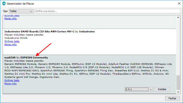 Instalação placa ESP8266 na IDE Arduino