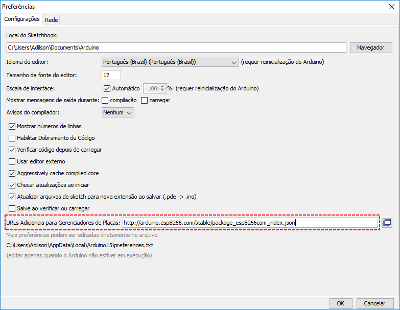 IDE Arduino - Preferências