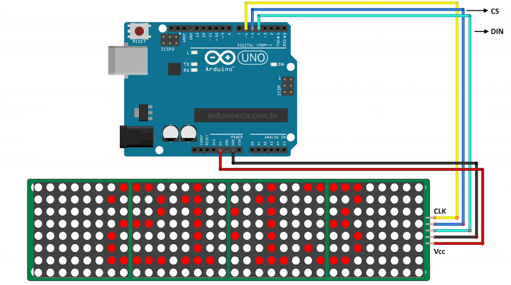 Circuito Arduino Uno e Módulo Max7219