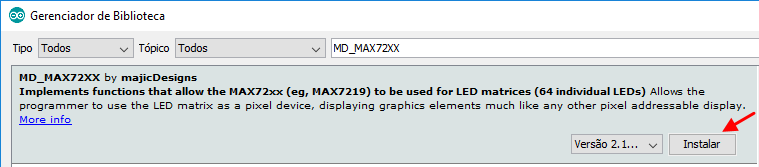 Instalação biblioteca MD_MAX72XX IDE Arduino