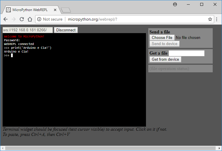 MicroPython WebREPL Conexão