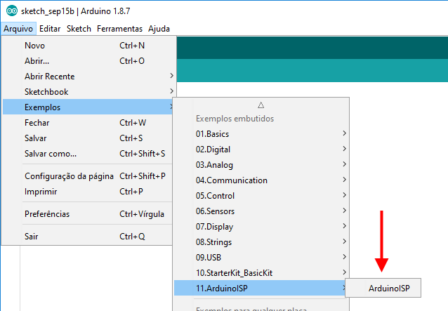 IDE Arduino - Exemplo Arduino ISP