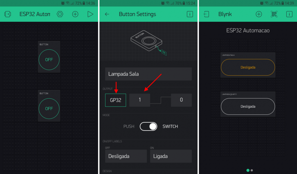 Blynk - Configuração botões