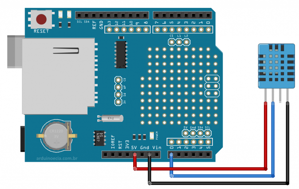 Circuito Arduino Uno Datalogger Shield e DHT11