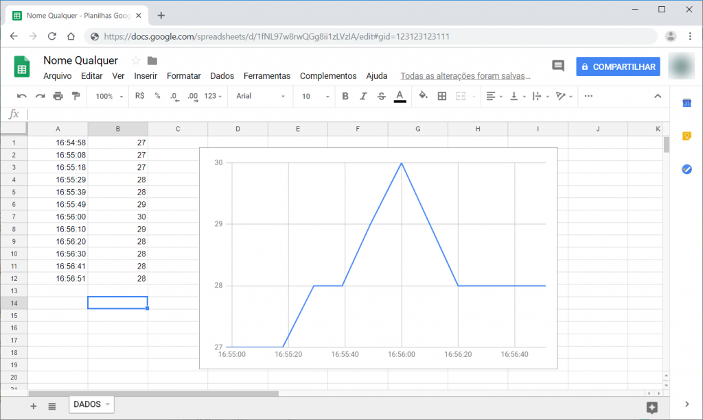 Google Sheets - Gráfico importar dados do Data logger