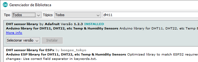 Biblioteca DHT11 Adafruit Arduino