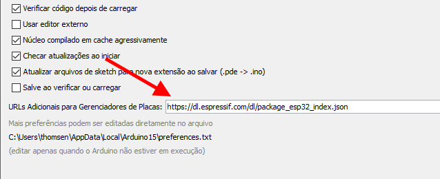 IDE Arduino - Preferências