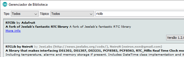 Biblioteca RTCLib Adafruit