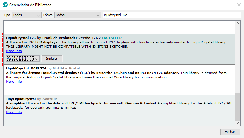 Instalação biblioteca LiquidCrystal  I2C Arduino