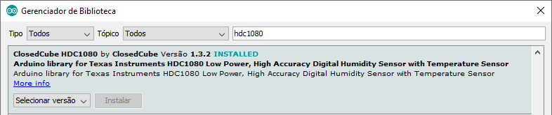 Instalação biblioteca HDC1080 Arduino