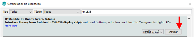 Instalação Biblioteca TM1638Lite