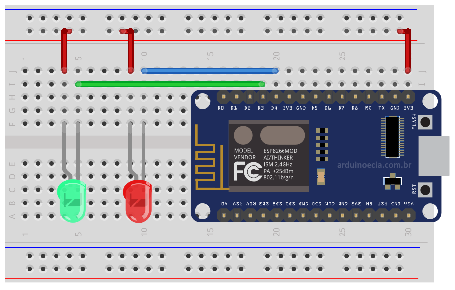 Circuito ESP8266 NodeMCU e Leds