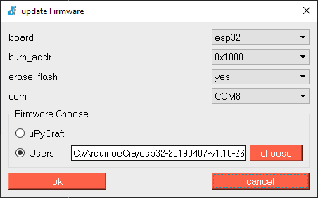 Parâmetros de update de firmware