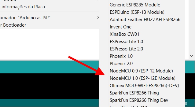 Configuração ESP8266 NodeMCU 1.0 Board IDE Arduino