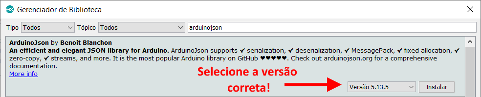 Instalação ArduinoJson