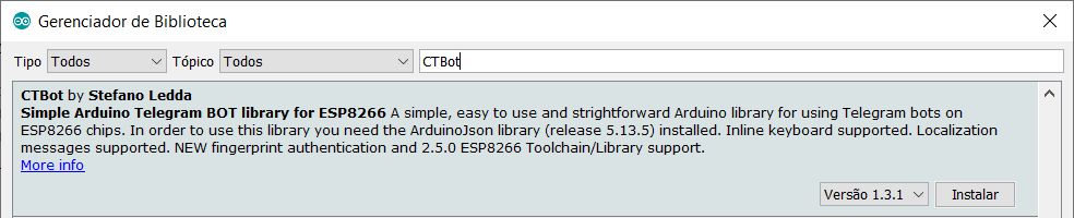 Biblioteca Bot Telegram Arduino