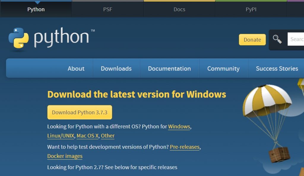 Página de download Python