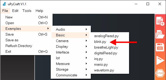 Caminho exemplo blink Python