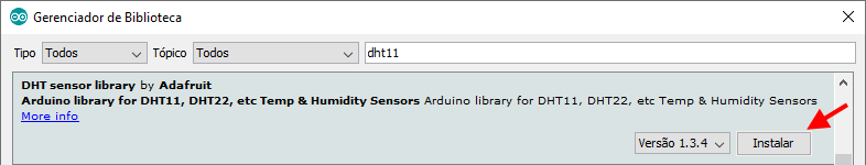 Biblioteca DHT IDE Arduino