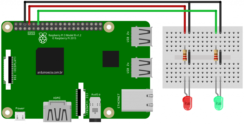 Circuito Raspberry Pi 3 Leds com Blynk