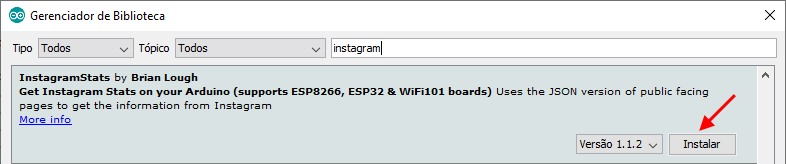 Biblioteca InstagramStats IDE Arduino
