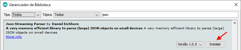 Instalação biblioteca Json Streaming Parser