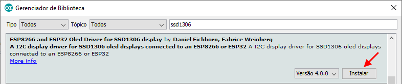 Instalação da biblioteca SSD1306 para ESP32 na IDE Arduino