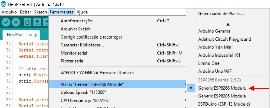 Placa ESP8266 IDE Arduino