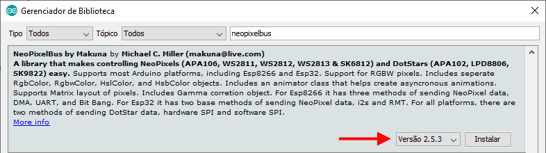 Instalação biblioteca Neopixel Neopixelbus na IDE Arduino