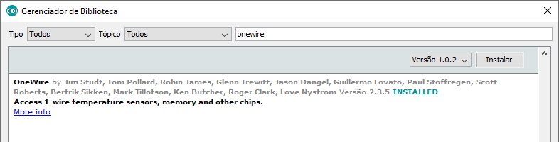 Instalação biblioteca OneWire