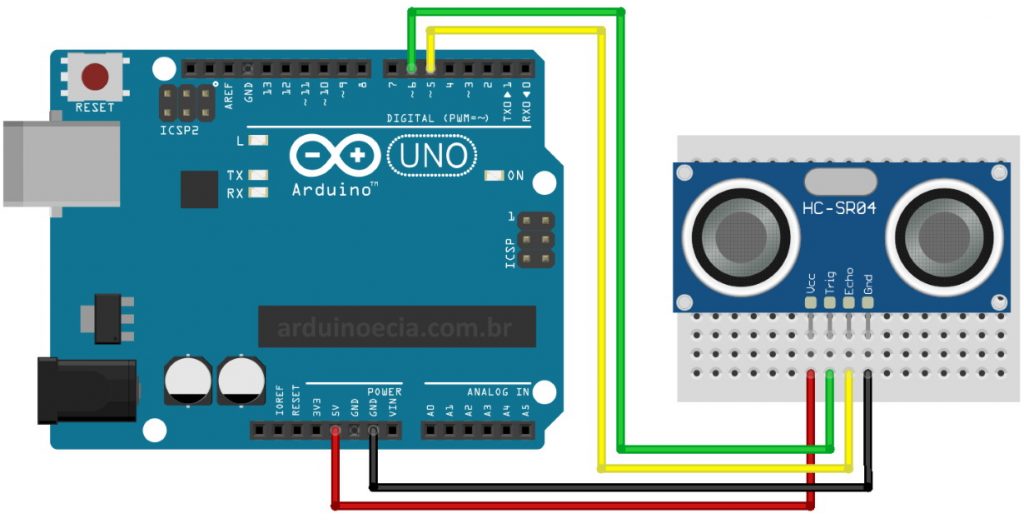 Circuito Arduino Uno e sensor ultrassônico HC-SR04 - Serial Plotter