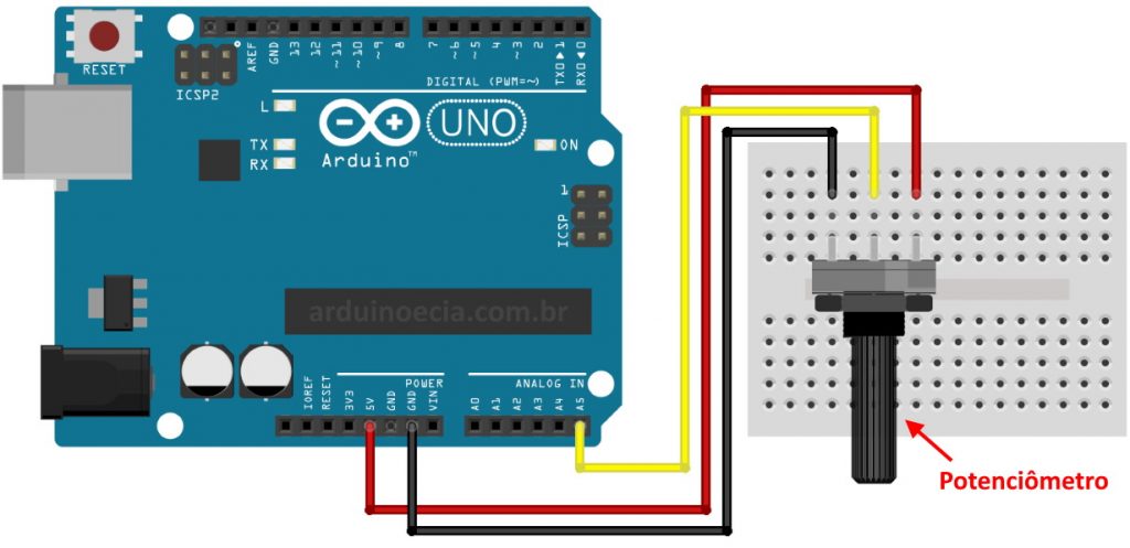 Circuito Arduino Uno e Potenciômetro