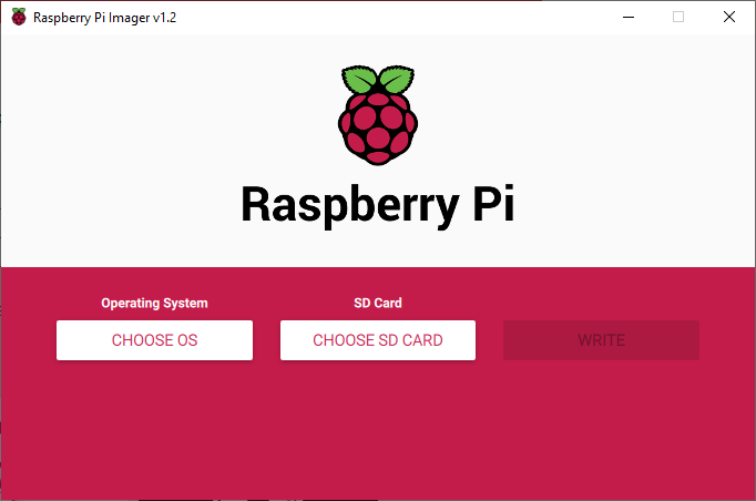 Tela principal do Raspberry Pi Imager