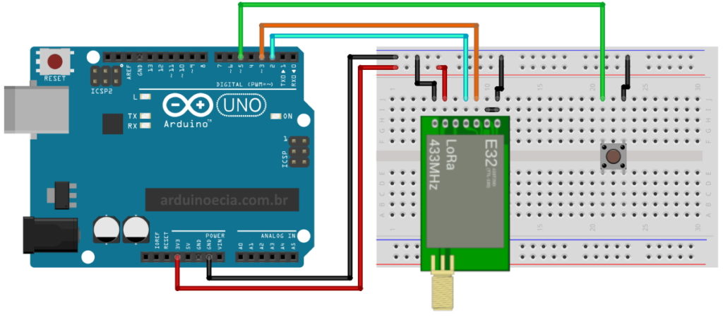 Circuito de conexão Arduino Uno e módulo Lora 433Mhz